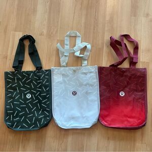 Bundle 3 Small Lululemon Holiday Reusable Shopping Gift Totes Red Silver Green